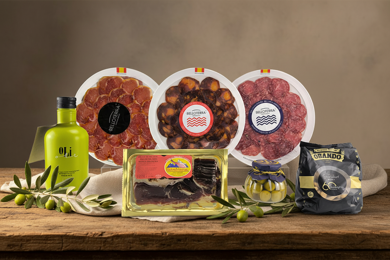 Caja regalo Tierra Ibérica con embutidos de bellota, paté y aceite de oliva virgen extra